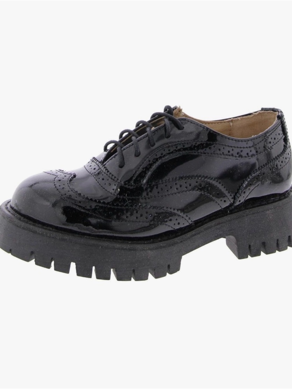 NEW - Steve Madden Black Patent Lace-Up Chunky Brogue Oxford
